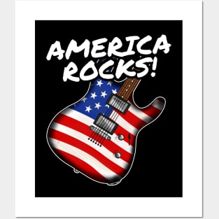 4th July Guitar America Rocks USA Flag Guitarist Posters and Art